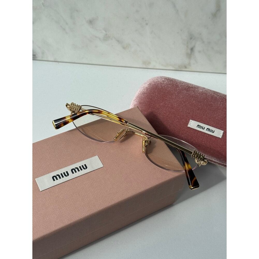 NEW Miu Miu MUA54S 5AK08N Bluelight Oval Sunglasses in Gold - Picture 5 of 8